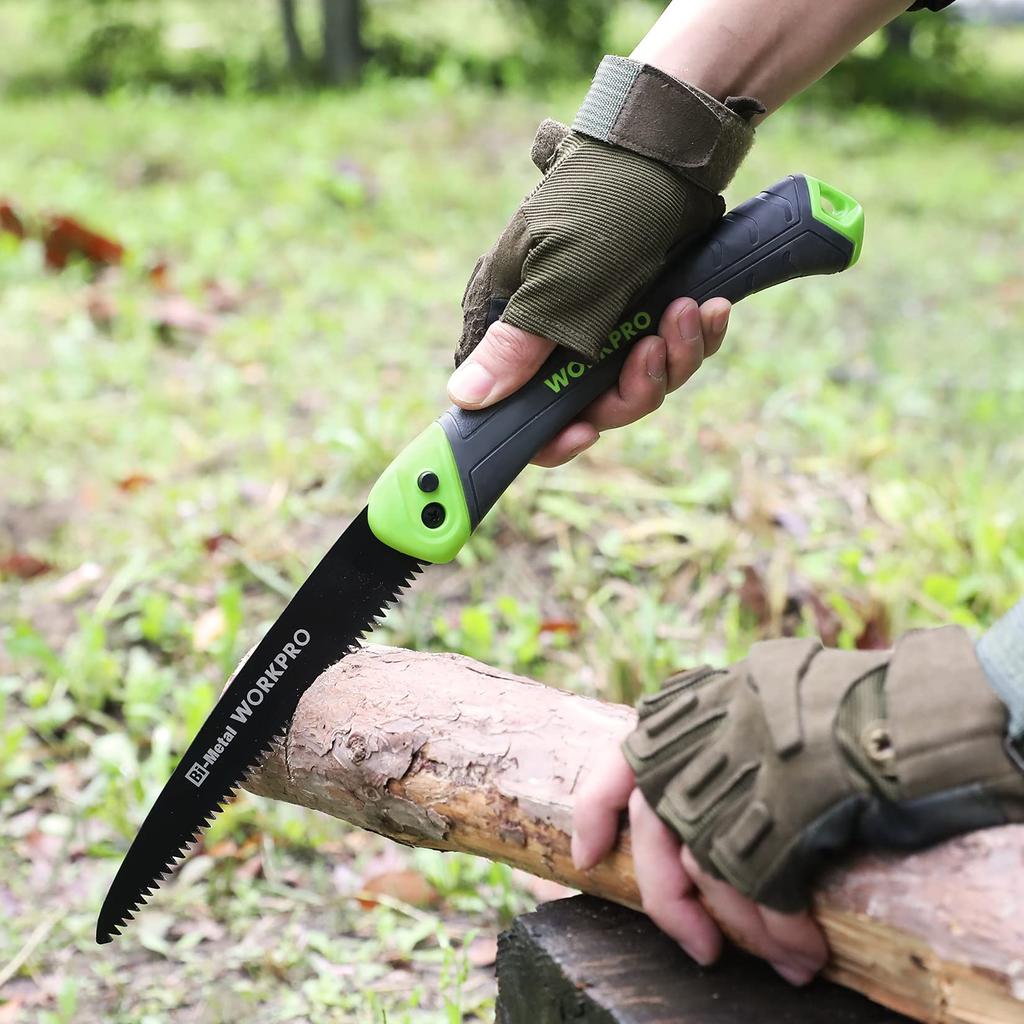 WORKPRO folding blade length tooth elastomer resin safety lock button gardening maximum pruning branch cutting green wood 200mm saw, 180mm,