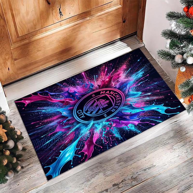 Manchester City Printed Flannel Area Rug Non Slip Soft Polyester Floor Carpet Indoor Decor Mat for Bedroom Living Room Sofa