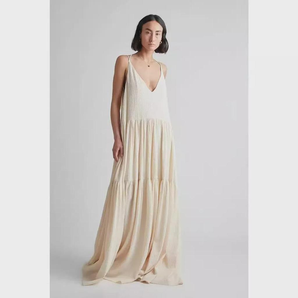 European Women's Loose Pleated Asymmetrical Beach Dress 2024