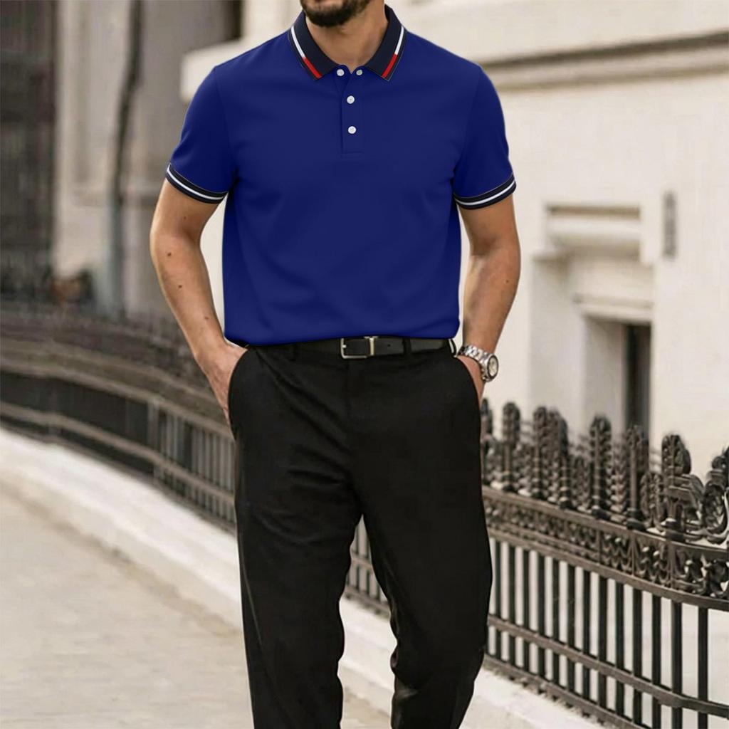 Men's Summer Casual Polo Shirt Short Sleeve Breathable Lightweight Soft Fabric Classic Fit Collared Button Placket