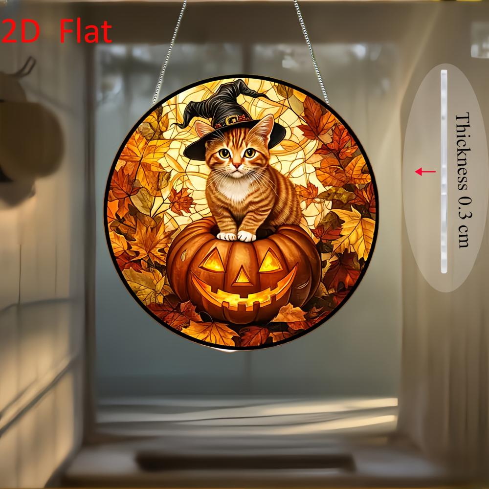 2D Flat Acrylic Halloween Pumpkin Cat Sun Catcher, Animal Catcher Suitable For, Garden, Bar Party Halloween, Christmas, Etc. Wall Hanging