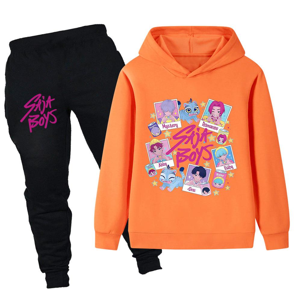 PB1206 Kinder Jungen Mädchen Kpop Mira Zoey Rumi Sajaboys Print Langarm Kapuzenpullover Hose Hosen Kleidung Sets