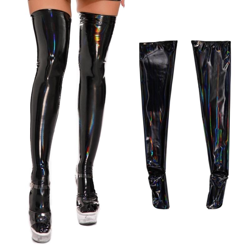 Gotische Lackleder Strümpfe Öl Glänzend Über Knie Hohe Strümpfe Nachtclub Stil Party Tanzbekleidung Einfarbige Sexy Strümpfe XXXL ( 2XL - 3XL ) black