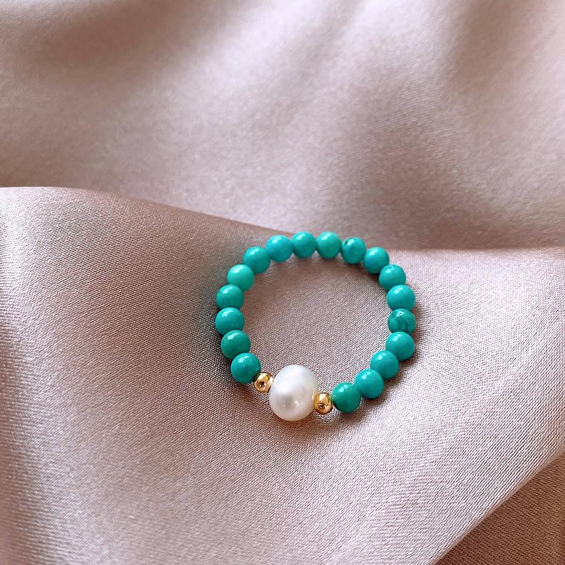 

New Arrival Trendy Natural Freshwater Pearl & Turquoise Stone 14K Gold Filled Ladies Ring For Women Birthday Gifts
