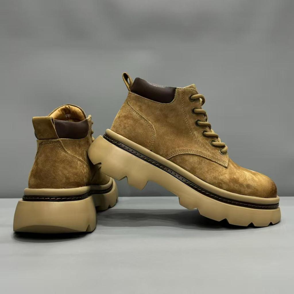 Men's Trendy Genuine Leather Martin Boots - Winter Cowhide Retro High-Top Casual Ankle Cowboy Boots.