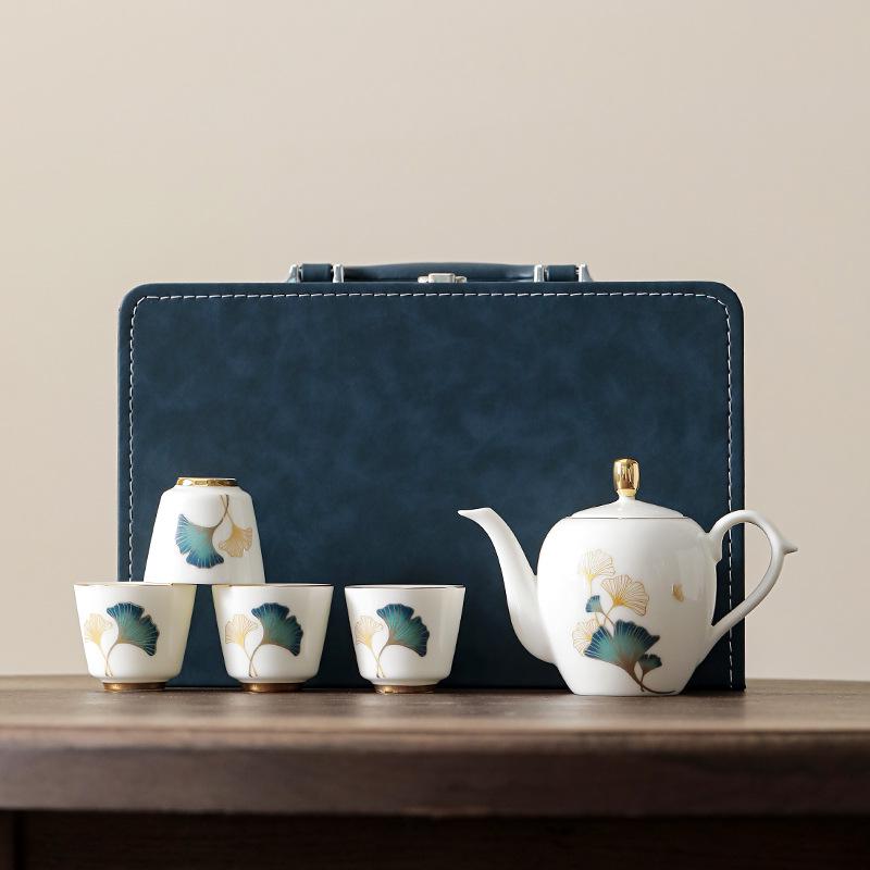 Yangzhi Jade Porcelain Travel Tea Set - Ceramic Kung Fu Teapot with Logo