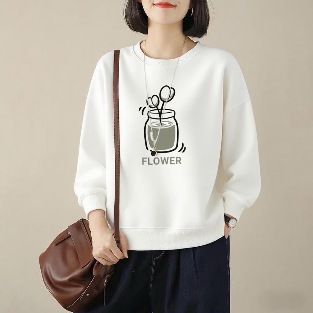 

Стильное худи-пуловер с принтом для женщин среднего возраста на осень/зиму: Универсальный, Повседневный, С длинным рукавом, Модный спандекс. M