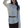 Spring and summer one-word collar design sense hollow long-sleeved knitted sweater women's thin loose lazy blouse high-end top