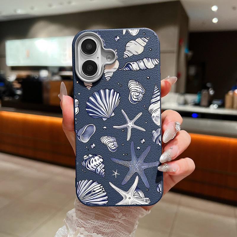 Starfish Printed Silicone Case For iPhone 16 Pro Max 14 15 Plus 13 12 Pro Max 11 Shockproof Leather Texture Soft TPU Phone Cover