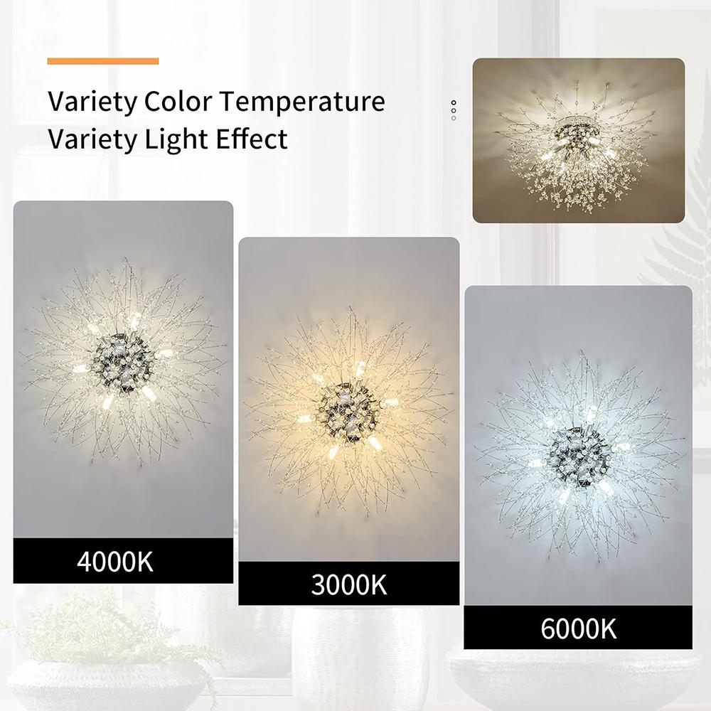 6-Light Sputnik Flush Mount Ceiling Light Fixture, Modern Chrome Crystal Firework Ceiling Lights, Close to Ceiling Lamp for Bedroom Kitchen Hallway