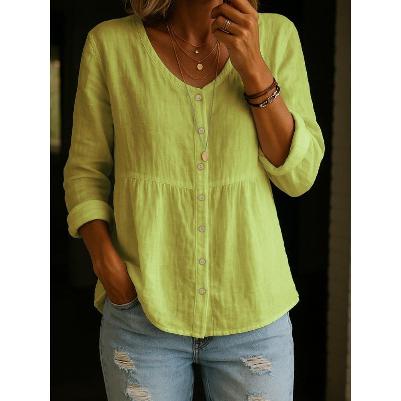 BITCED Moda Casual para Mujer Estampado de Color Sólido Manga Larga Cuello en V Blusas y Camisas Diseño Internacional