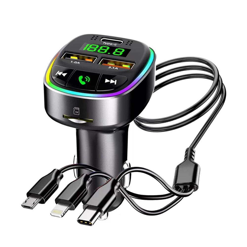 Bluetooth 5.0 FM Transmitter Car Charger 66W 3 Ports Fast Charging Car MP3 Player Handsfree Call RGB Light TF U Disk Car Voltage Detector