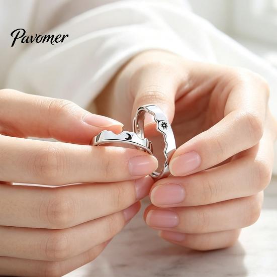 Sun Moon Rings 1 Pair Matching Couple Ring, Wedding Engagement Promise Adjustable Alloy Band Hypoallergenic Open Romantic Gift for Him Her Ring