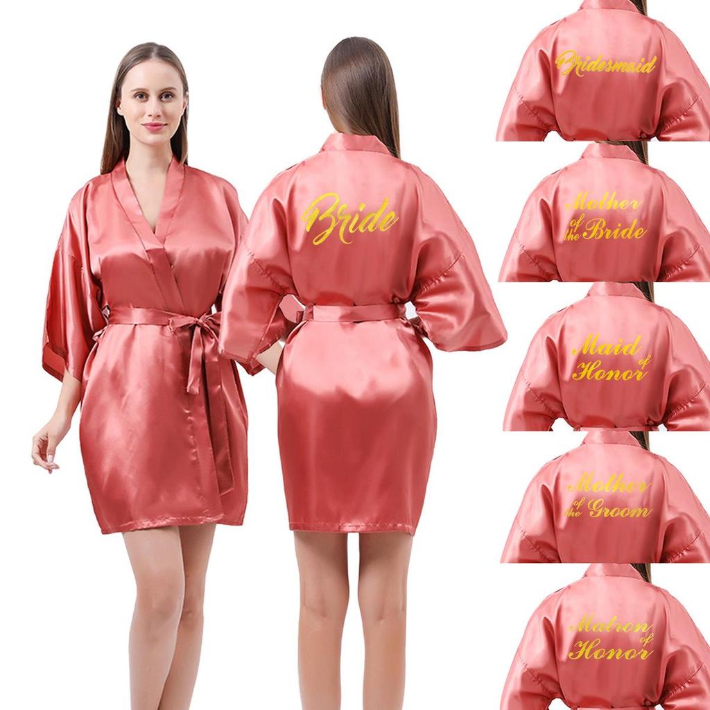 Classic Style Silk Bridesmaid & Bride Morning Robe with Hot Stamped Lettering