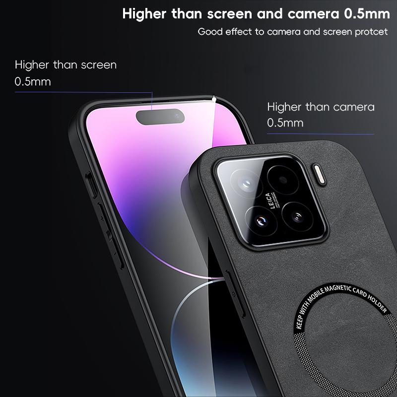 Luxusní kožené pouzdro na telefon pro Xiaomi 14T Pro Magnetické nárazuvzdorné pouzdro pro Xiaomi 15 12T Pro Měkký rámeček pro Magsafe Matný kryt