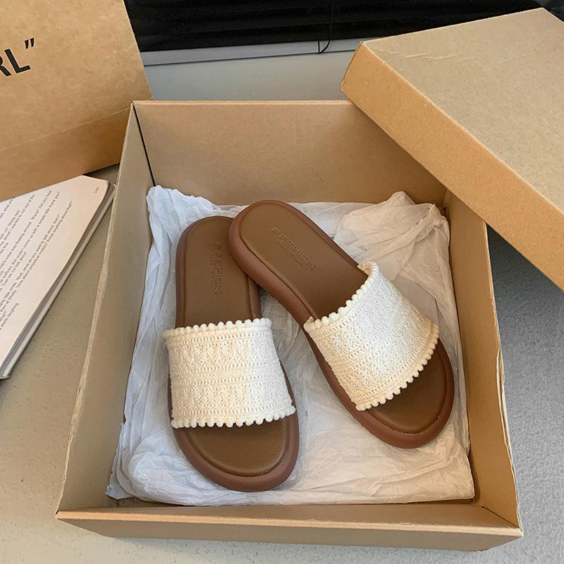 Ethnic-style Women's Outerwear Slippers 2025 Summer New Cross-shaped Roman Flat-bottomed Anti-slip One-line Slippers