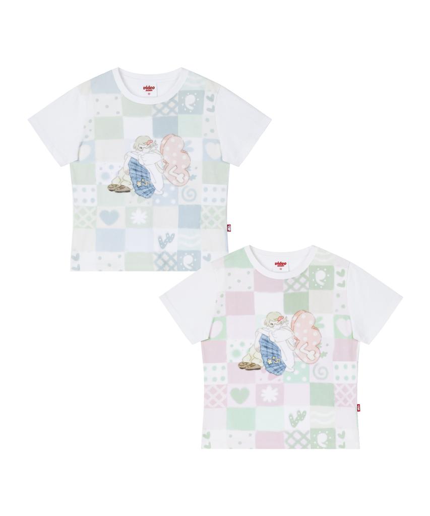 VIDEO JOCKEY [Gyeonggye X Video Jaki] Patchwork Print T-Shirt [Pink]
