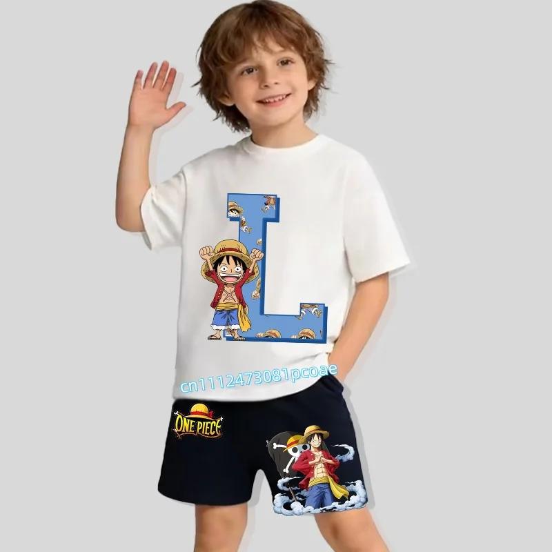 Childrens Pure Cotton ShortSleeved Shorts for Boys Sports Shirt with Cartoon Print Summer TShirt Set