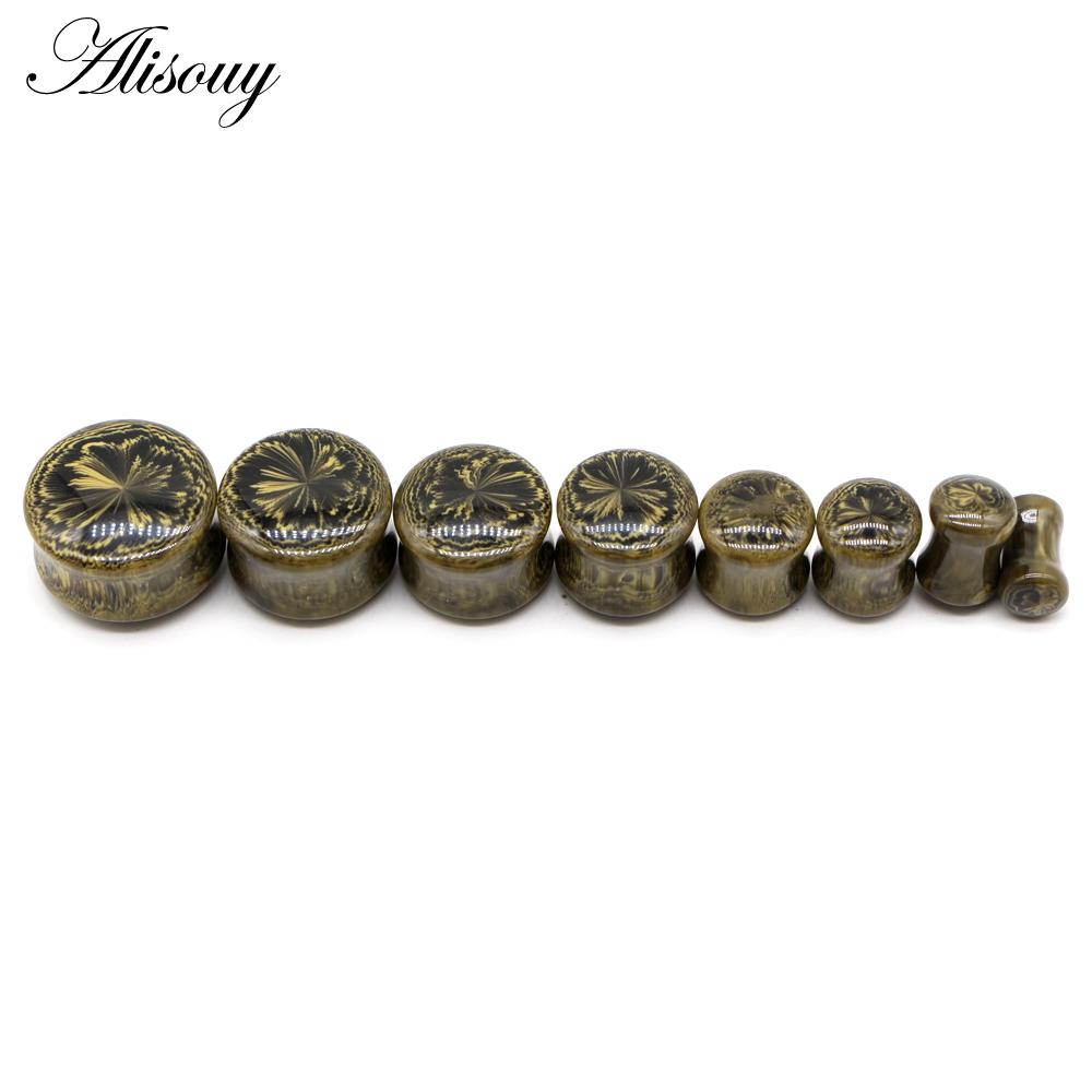 Alisouy 2PCS Einzigartige Harz Frauen Männer Ohr Stecker Flesh Tunnel Runde Sattel Ohr Keil Gauge Expander Piercing Körper Schmuck