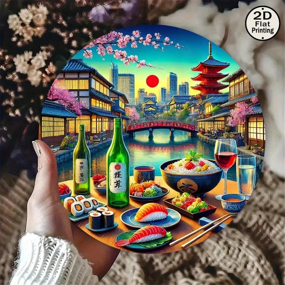 Japanese Food Theme Metal Wall Art Decor Aluminum Modern Traditional Home Cafe Office Interior