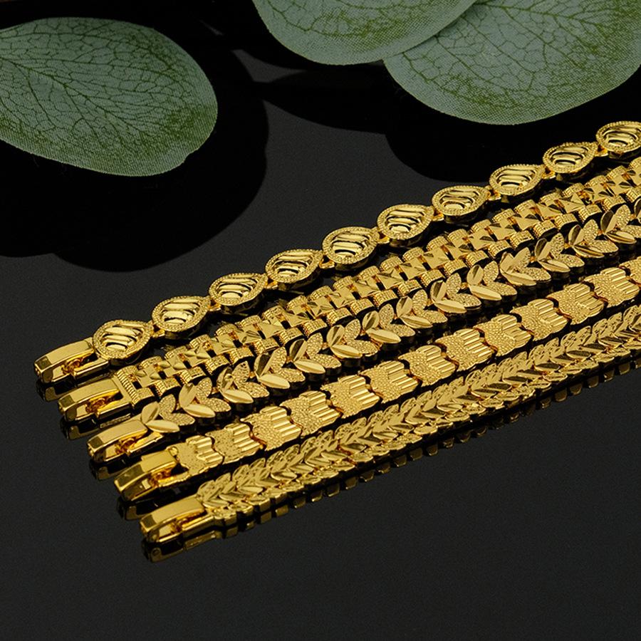 Women's Geometric Bracelet: Leaf & Heart Design, Imitation Gold Plated, 24K Hidden Clasp