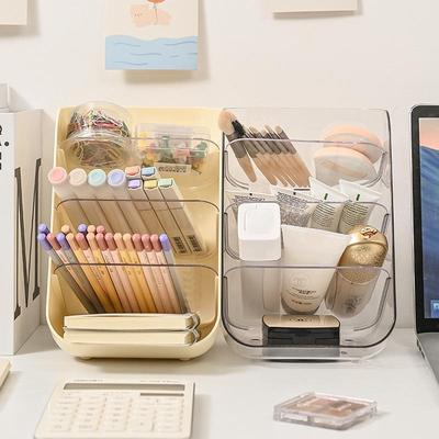 Clear Desk Pen Holder & Multifunction Storage Box for Vanity