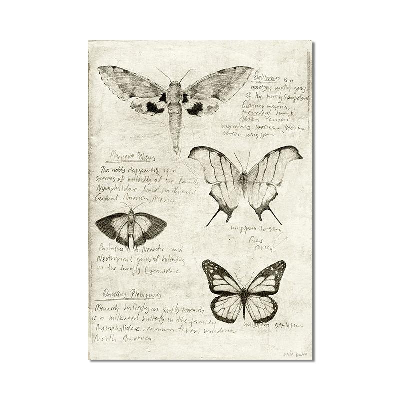 Vintage Fox Butterfly Deer Insect Note Retro Poster Mushrooms Canvas Painting Wall Art Print Wall Pictures for Living Room Decor