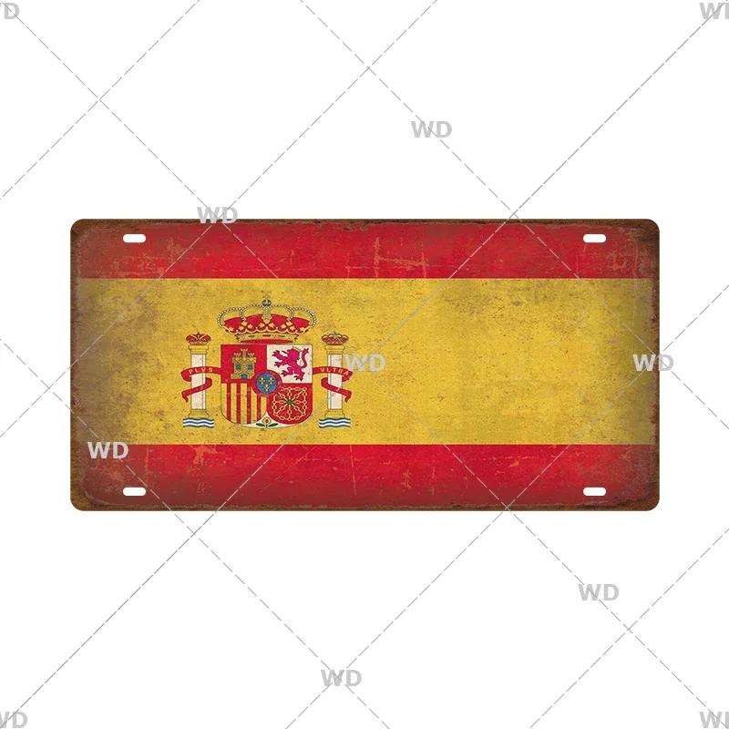 Spain City Metal Sign Licenses Plate Plaque Metal Vintage Tin Sign BARCELONA/MADRID/SEVILLE Flag Bar Pub Man Cave Club Poster