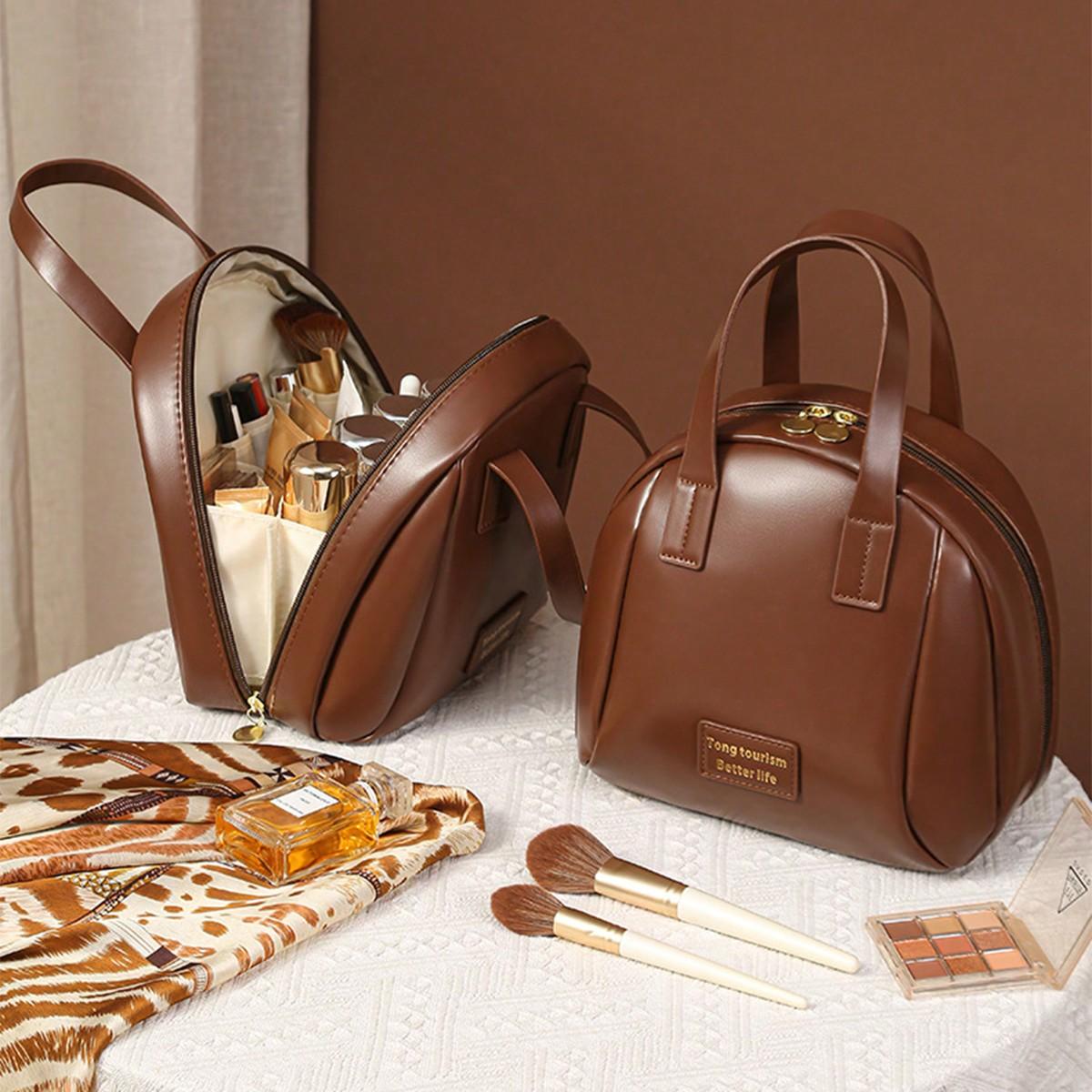 

1 шт. Большая вместительная косметичка из ПУ в форме морской раковины, портативная дорожная косметичка для туалетных принадлежностей, ручная сумка для хранения для путешествий, косметичка one-size коричневый