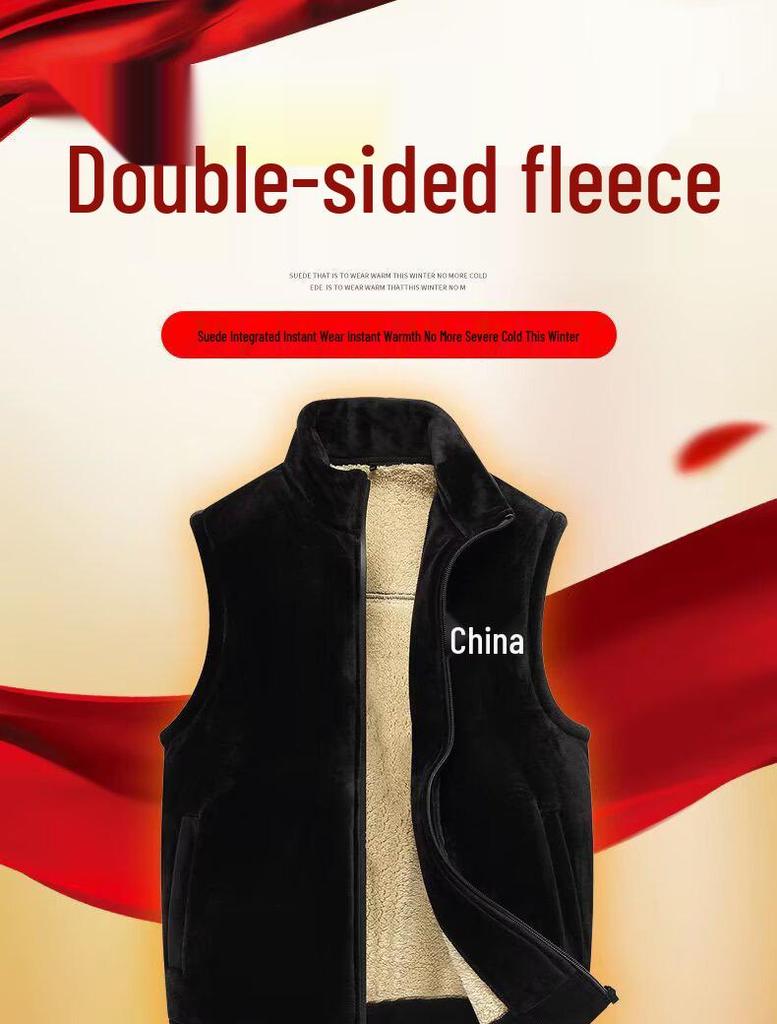 Men's Plus Size Fleece-Lined Double-Sided Vest for Middle-Aged and Elderly - Warm Autumn/Winter Outerwear