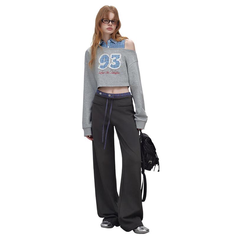 UNIFREE Korean Style Contrast Panel Straight Leg Casual Pants