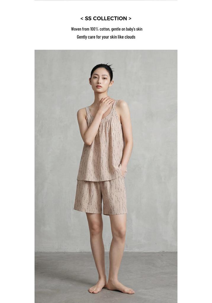 Baby Cotton Summer Camisole: A-Class Pure Cotton Double Layer Gauze Couple Pajamas - Women's Short Sleeve & Men's Set