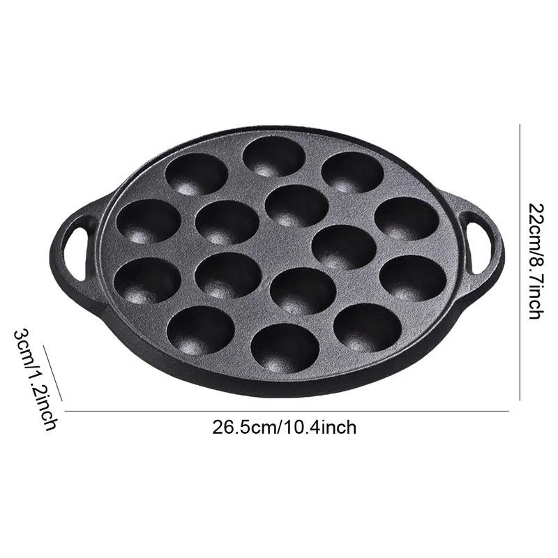 Tigaie Takoyaki din fontă, 15 compartimente, antiaderentă, pentru tigaie Takoyaki, perfectă pentru caracatițe, bile, clătite
