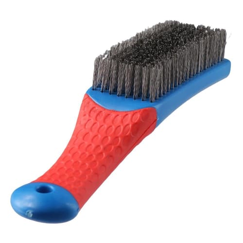 A small stainless steel wire brush that can be used to remove rust, clean paint, and remove rust from metal.