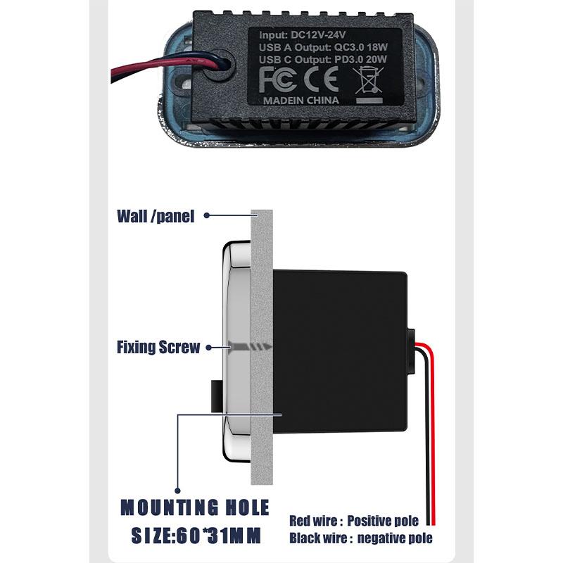 4 Portlu 12V Karavan USB Priz 76W Çift PD3.0 Type-C Hızlı Şarj & QC3.0 Panel Duvar Montajlı Şarj Cihazı Adaptörü Deniz Aracı Otobüs ATV Kamyon için