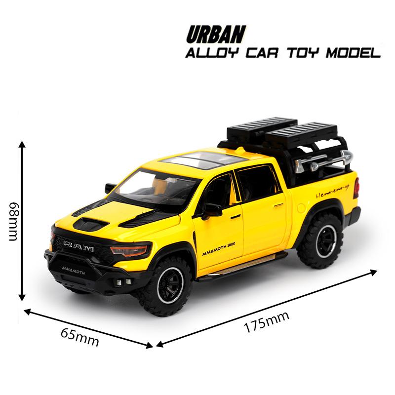 1:32 RAM MAMMOTH Pickup Off Road Vehicle Miniature Diecast Metal Model Car Toy Pull Back Sound & Light Collectibles Gifts