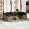 10 piece Garden Sofa Set with Cushions Grey Poly Rattan