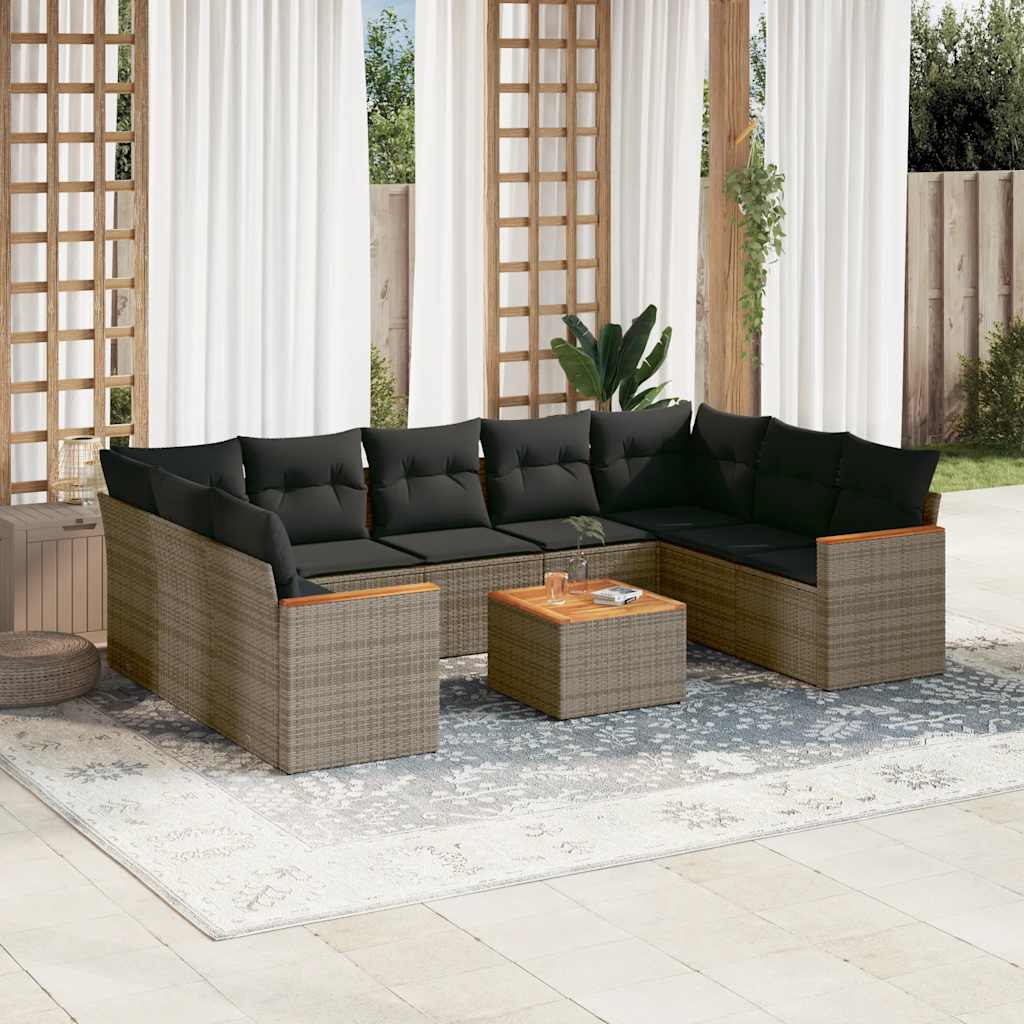 10 piece Garden Sofa Set with Cushions Grey Poly Rattan