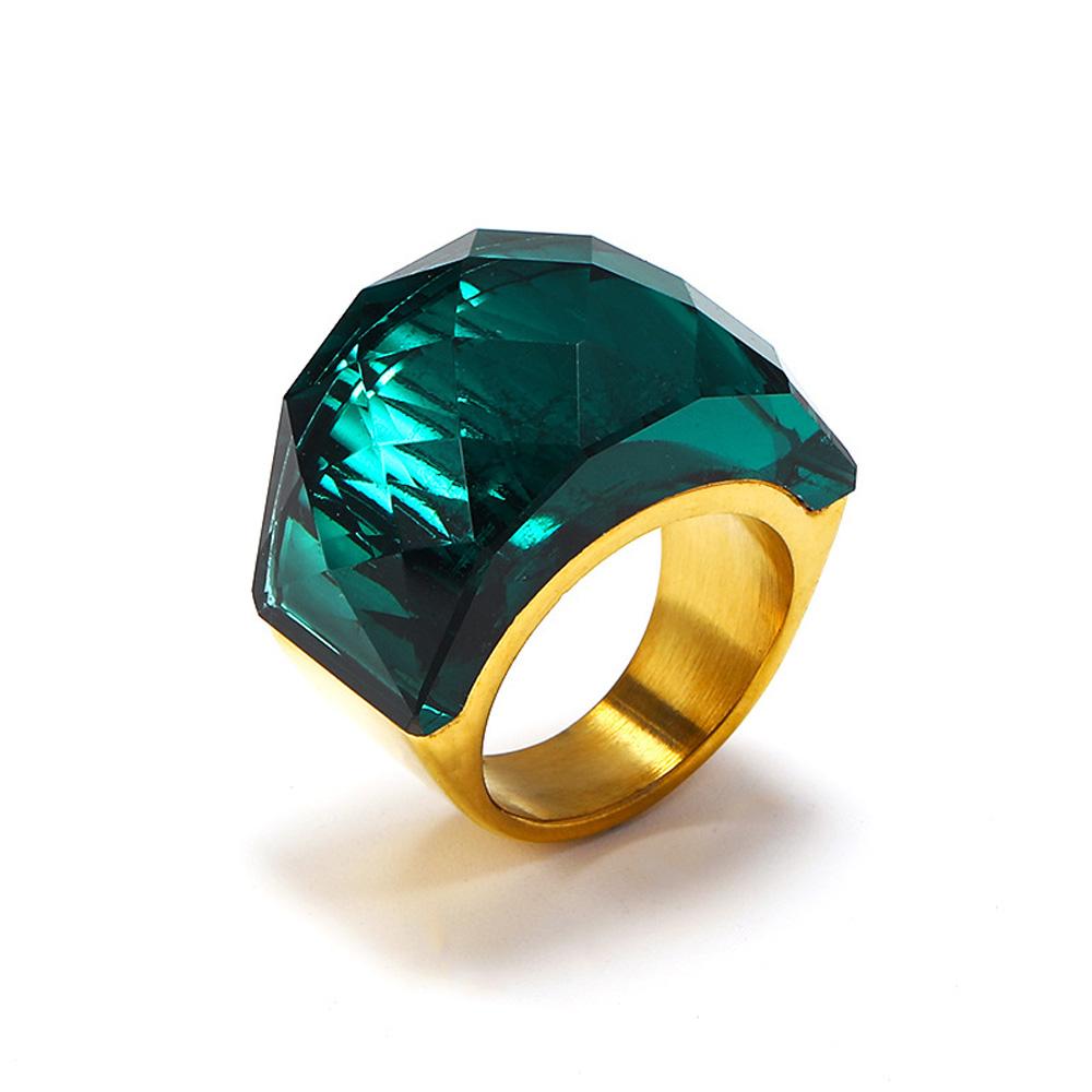 Titanium Steel Bold Gradient Ring Semi-Transparent Multi-Color Zircon Jewelry Edgy Stackable Everyday Accessories