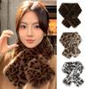 Retro Thicken Warm Leopard Print Scarf For Women Windproof Faux Fur Scarf Soft Faux Collar Cross Scarf Winter Scarf Neck Wrap