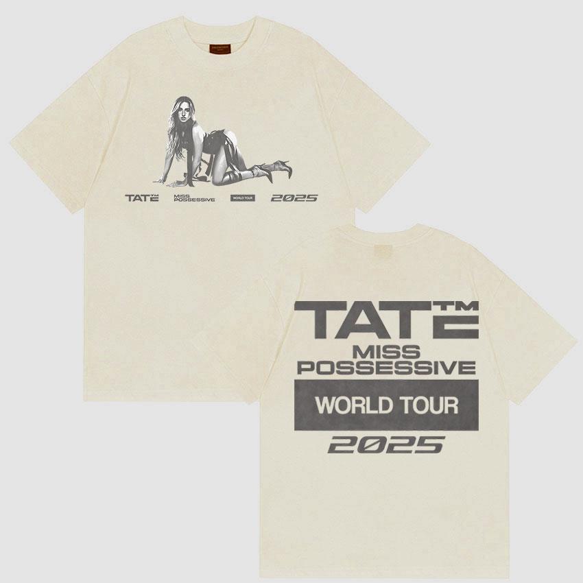 90s Vintage Tate McRae Miss Possessive Tour 2025 New T Shirts Men Women's Hip Hop Fashion Cotton Short Sleeve T-shirt Streetwear