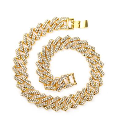 Hip Hop Full Diamond Cuban Chain Necklace Personality Street Dance Locomotive Men'S Cool Accessories Width 20Mm
