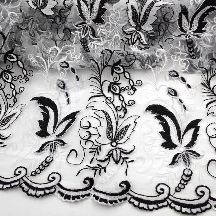 Ткань для вышивки с сетчатой основой, Вышивка, Полная ширина, Ткань, Двухцветная вышивка, Черно-белый, Водорастворимое кружево
