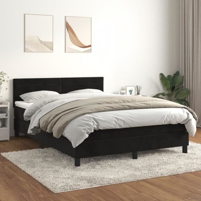 VidaXL Lit à sommier tapissier avec matelas Noir 140x190 cm Velours 3141361