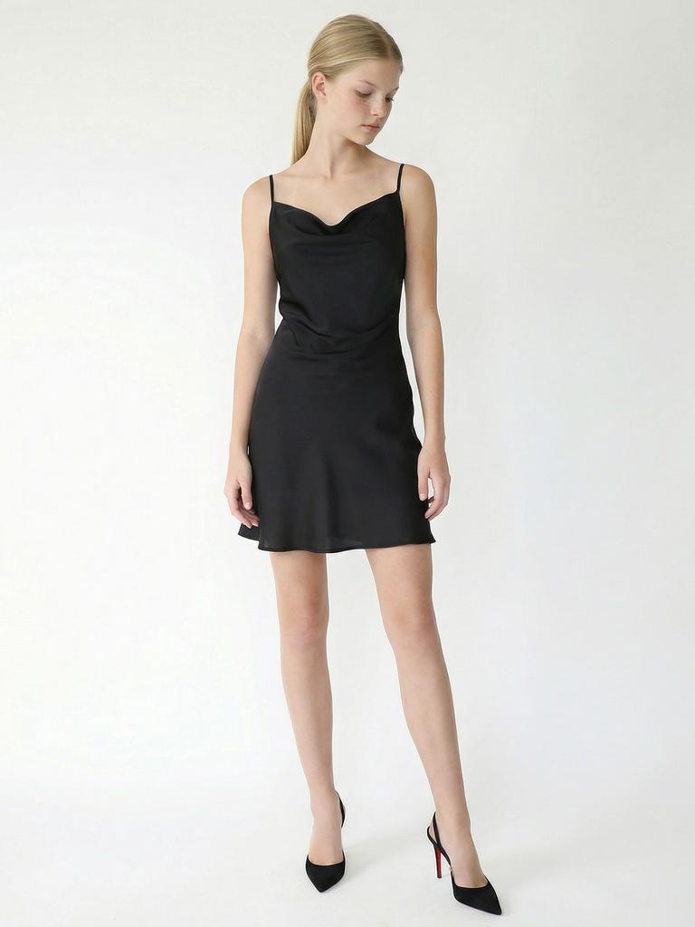 STAY WITH ME Satin Drape Mini Dress_Black