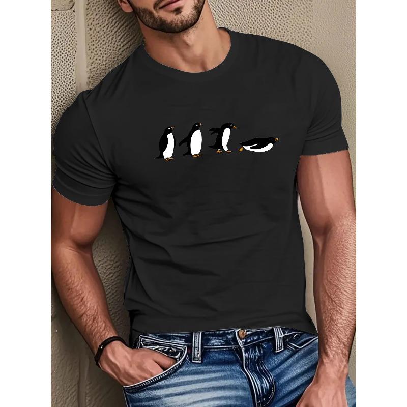 European Sizes Men'S Casual Summer Tee with Penguin Print - Soft, Breathable, Round Neck T-Shirt
