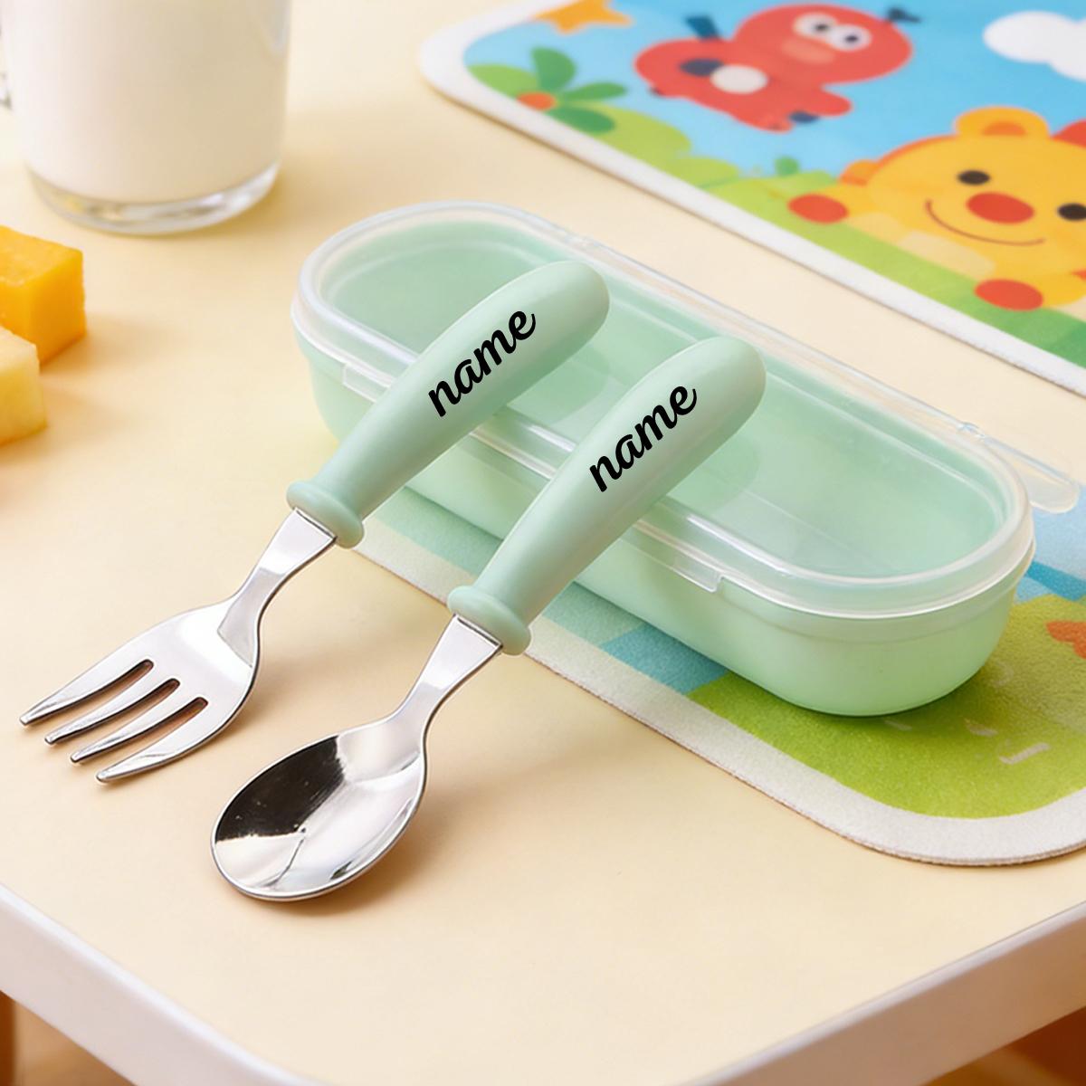 2pc Personalized Cutlery Set, Custom Spoon- Custom Name Engraved Spoon Fork Set - Stainless Steel Cutlery Set, зелёный