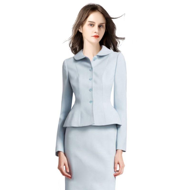 

Европейский и американский известный бренд весна и осень ледяной голубой облегающая юбка деловой костюм Single piece ice blue Long sleeves Tops S