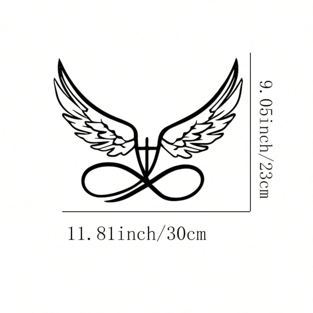 Black Metal Angel Wings Wall Art Heart Cutout Decor for Indoor Outdoor Living Room Bedroom Garden