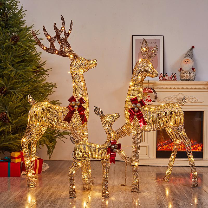 Father and Son Glowing Deer Wrought Iron Ornament for Holiday Display